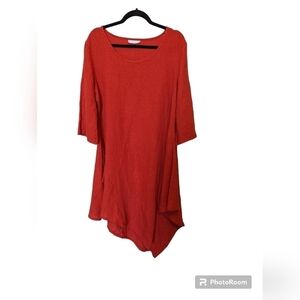 Bryn Walker asymmetrical red orange linen dress shark bite hem sz M